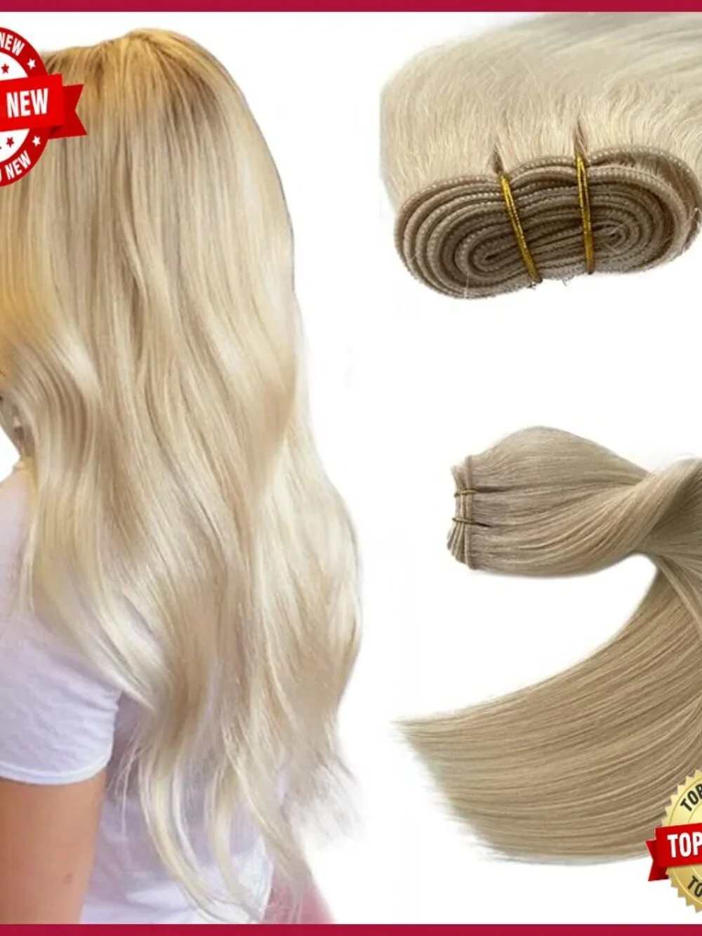 24 Inch Sew In Human Hair Extensions 120G Blonde Hand Tied Weft